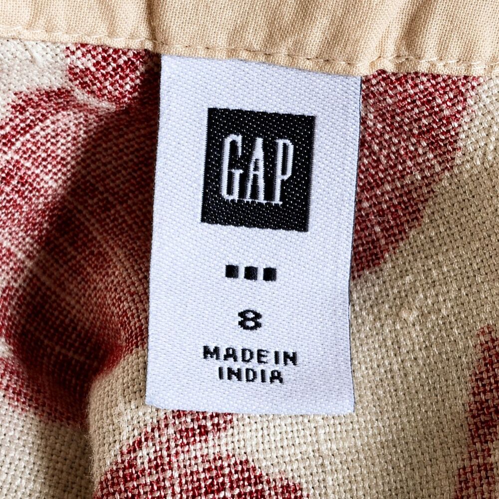GAP Vintage Y2K 100% Linen Floral A-Line Midi Skirt Red Tan Botanical Size 8 - Picture 7 of 9